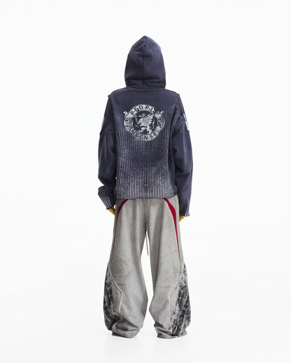 Peoplesense Vertical Striped Distressed Hoodie