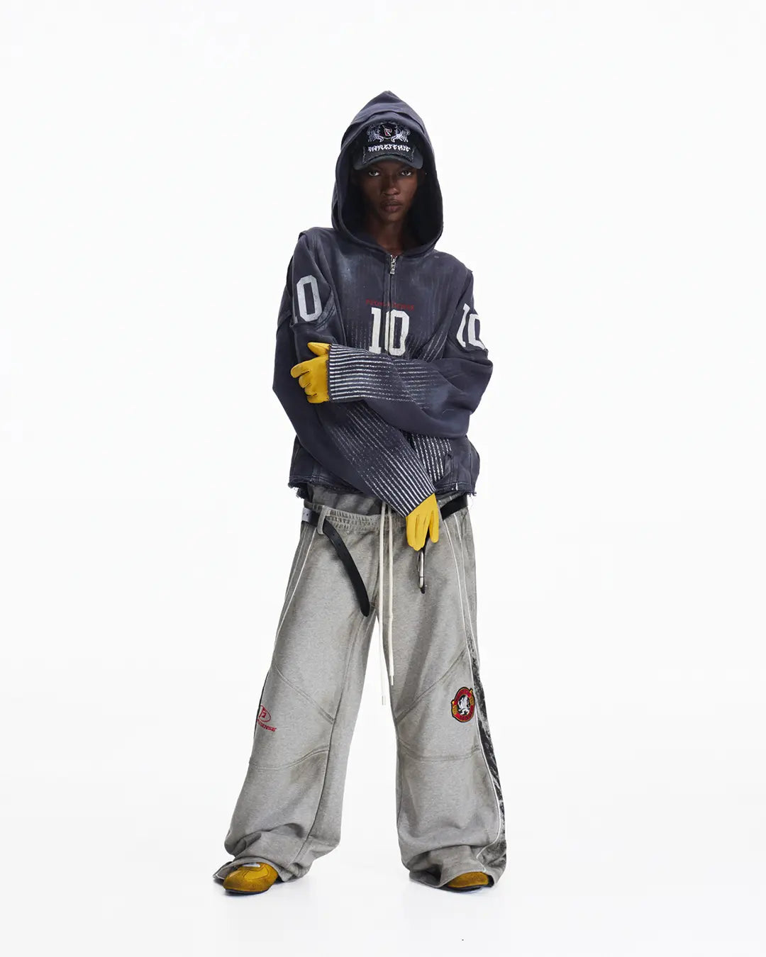 Peoplesense Vertical Striped Distressed Hoodie