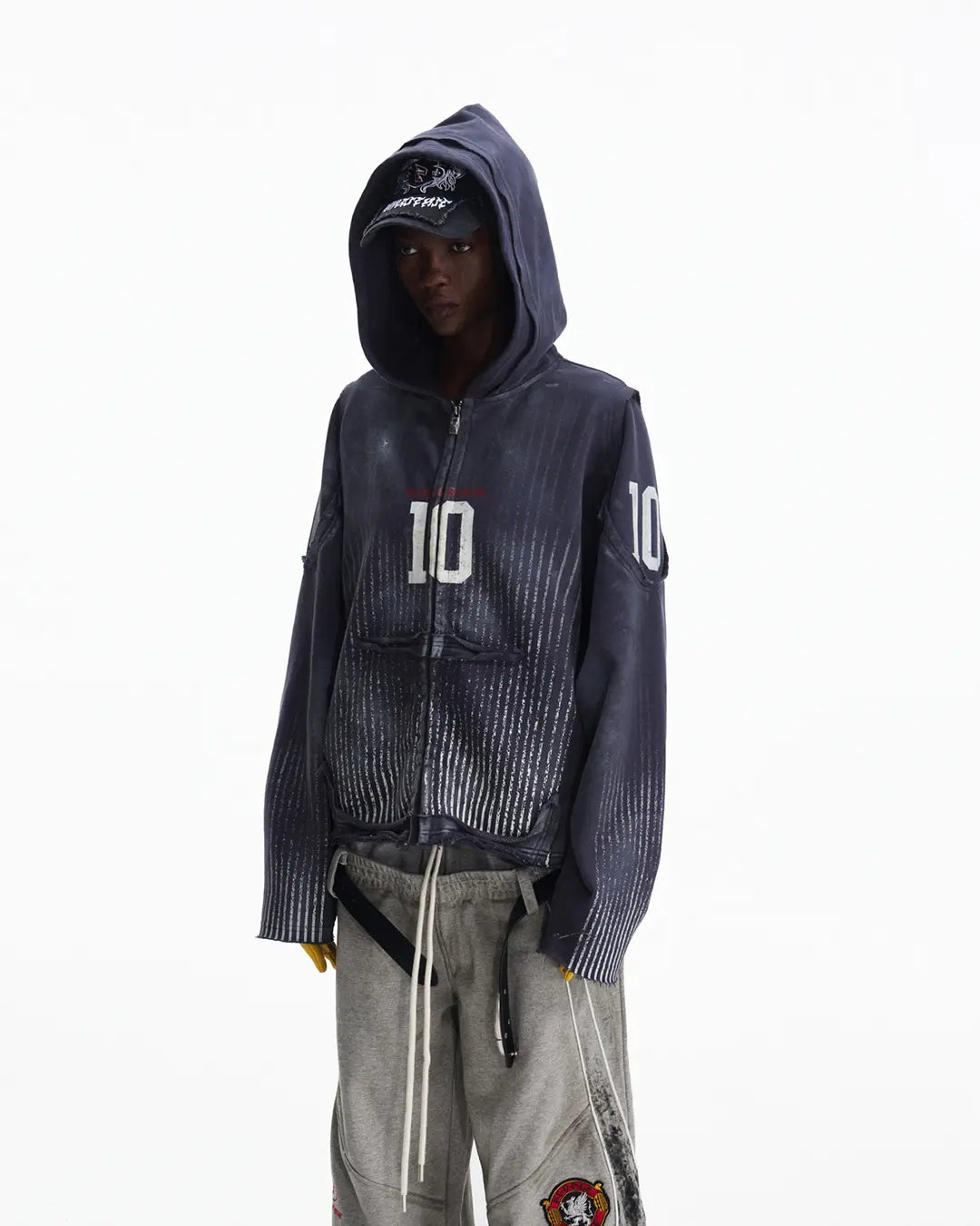 Peoplesense Vertical Striped Distressed Hoodie