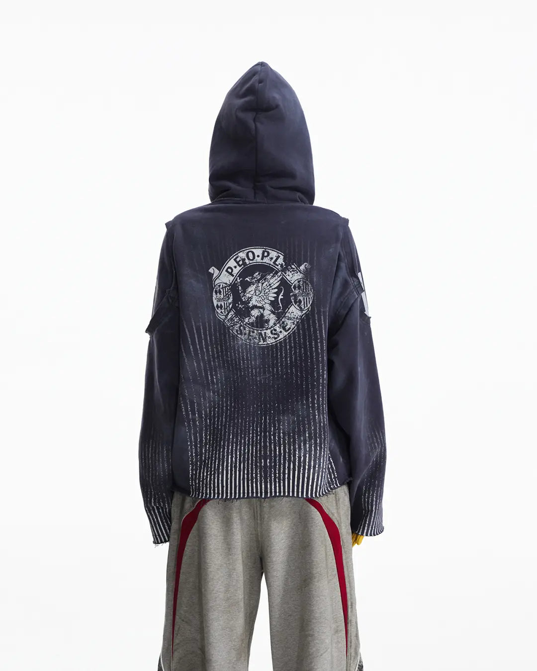 Peoplesense Vertical Striped Distressed Hoodie
