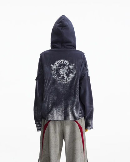 Peoplesense Vertical Striped Distressed Hoodie