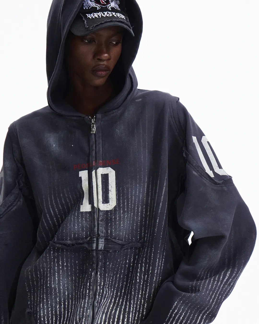 Peoplesense Vertical Striped Distressed Hoodie