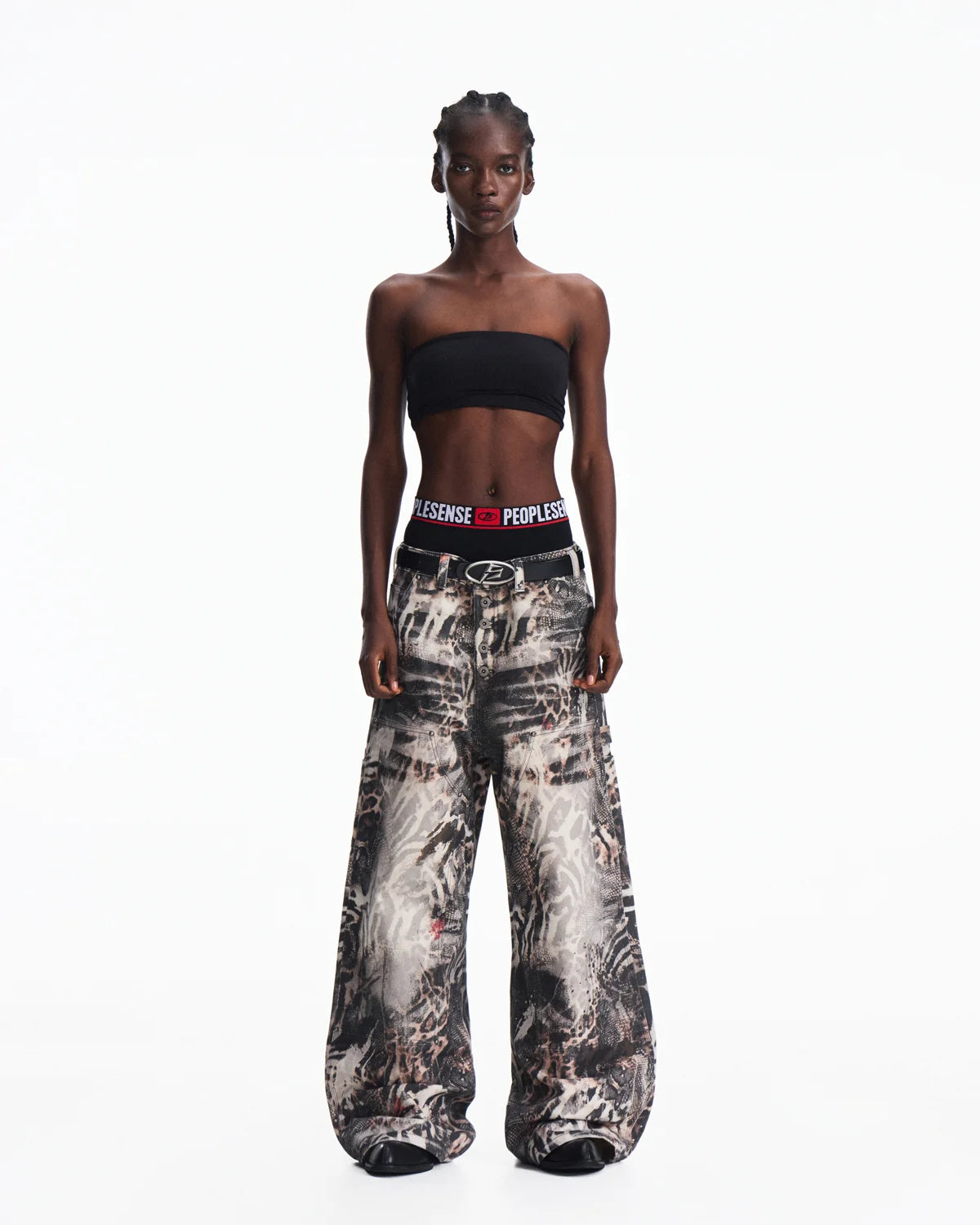 Peoplesense Washed Animal Print Straight-Leg Pants