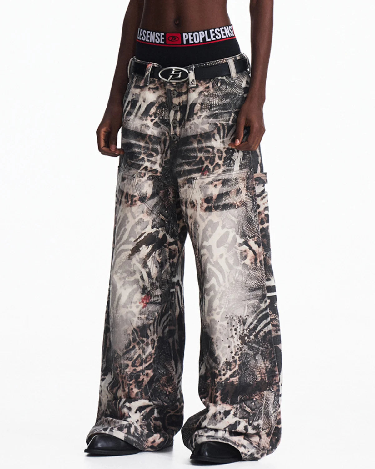 Peoplesense Washed Animal Print Straight-Leg Pants
