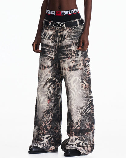 Peoplesense Washed Animal Print Straight-Leg Pants