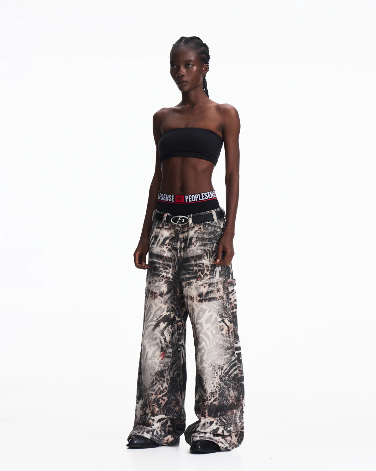 Peoplesense Washed Animal Print Straight-Leg Pants