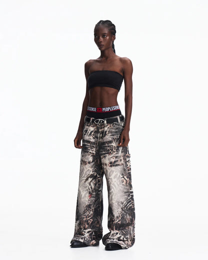 Peoplesense Washed Animal Print Straight-Leg Pants