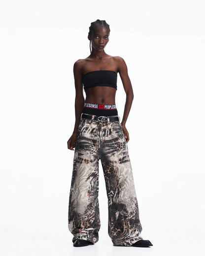 Peoplesense Washed Animal Print Straight-Leg Pants