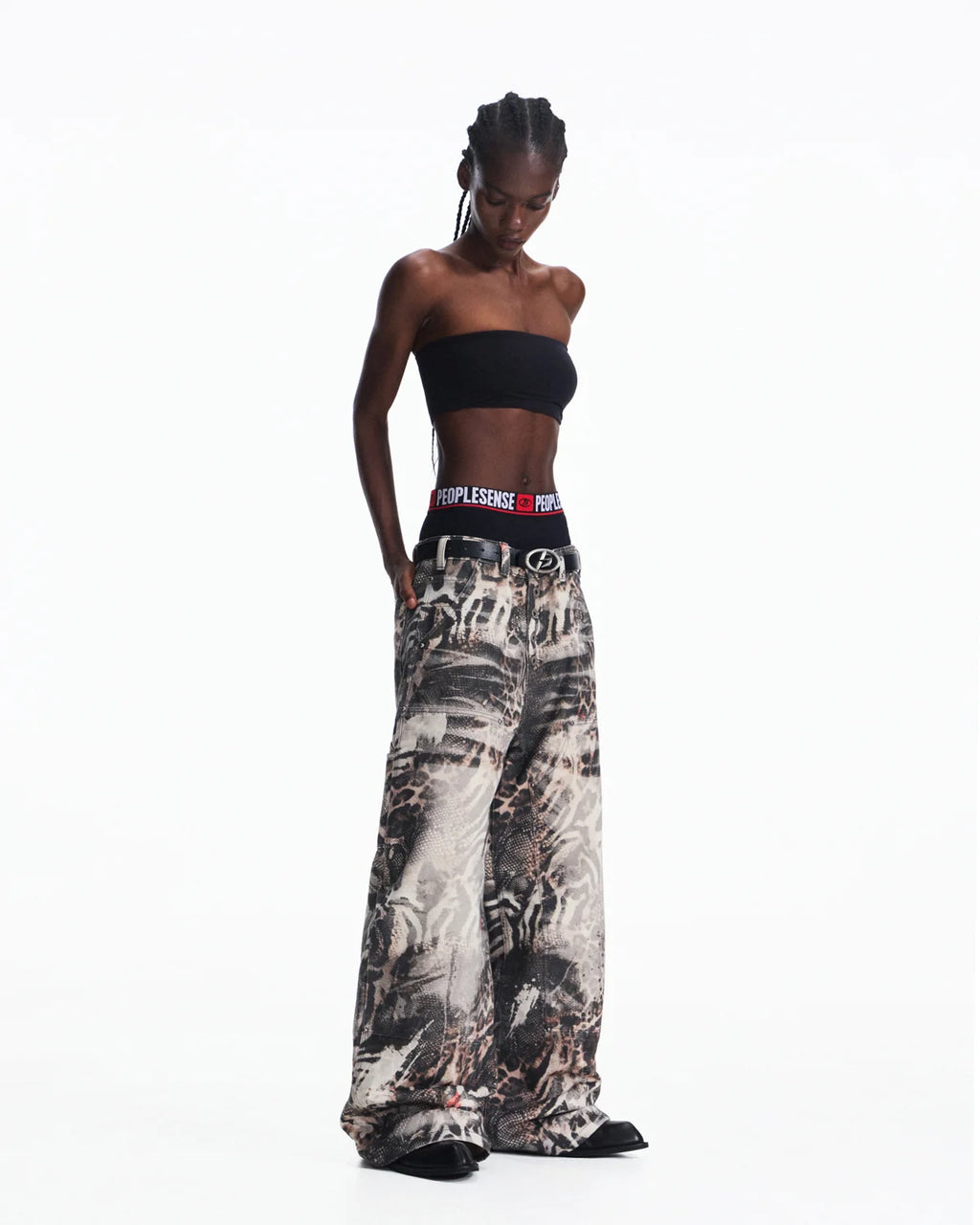 Peoplesense Washed Animal Print Straight-Leg Pants