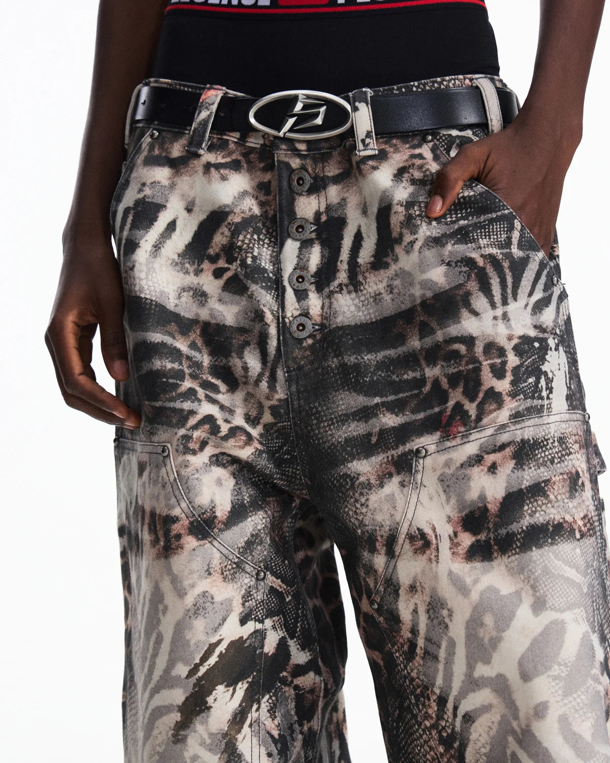 Peoplesense Washed Animal Print Straight-Leg Pants