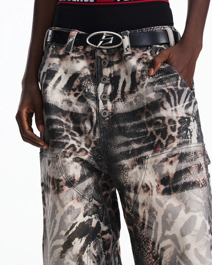 Peoplesense Washed Animal Print Straight-Leg Pants