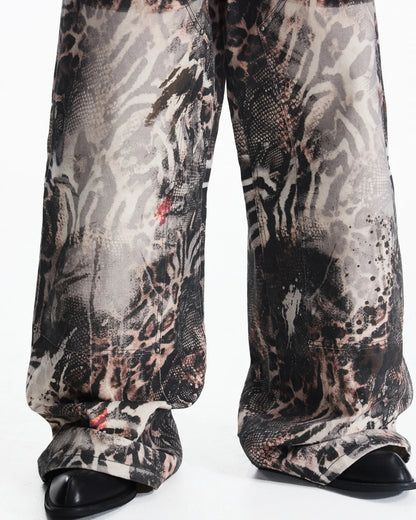 Peoplesense Washed Animal Print Straight-Leg Pants