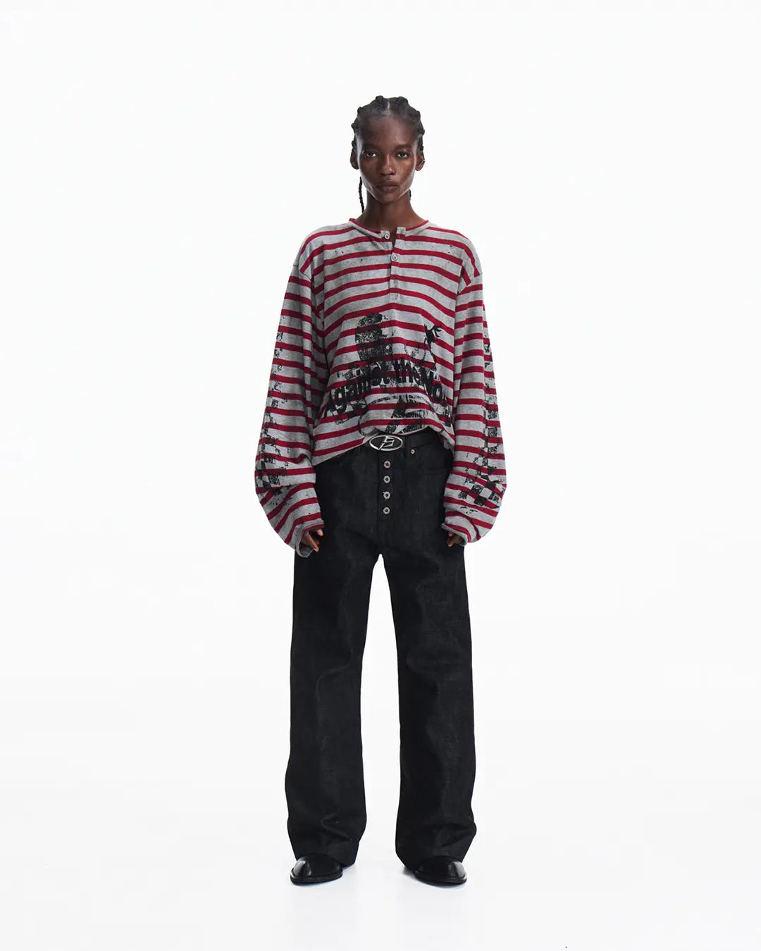 Peoplesense Vintage Red and Gray Striped Knit Top