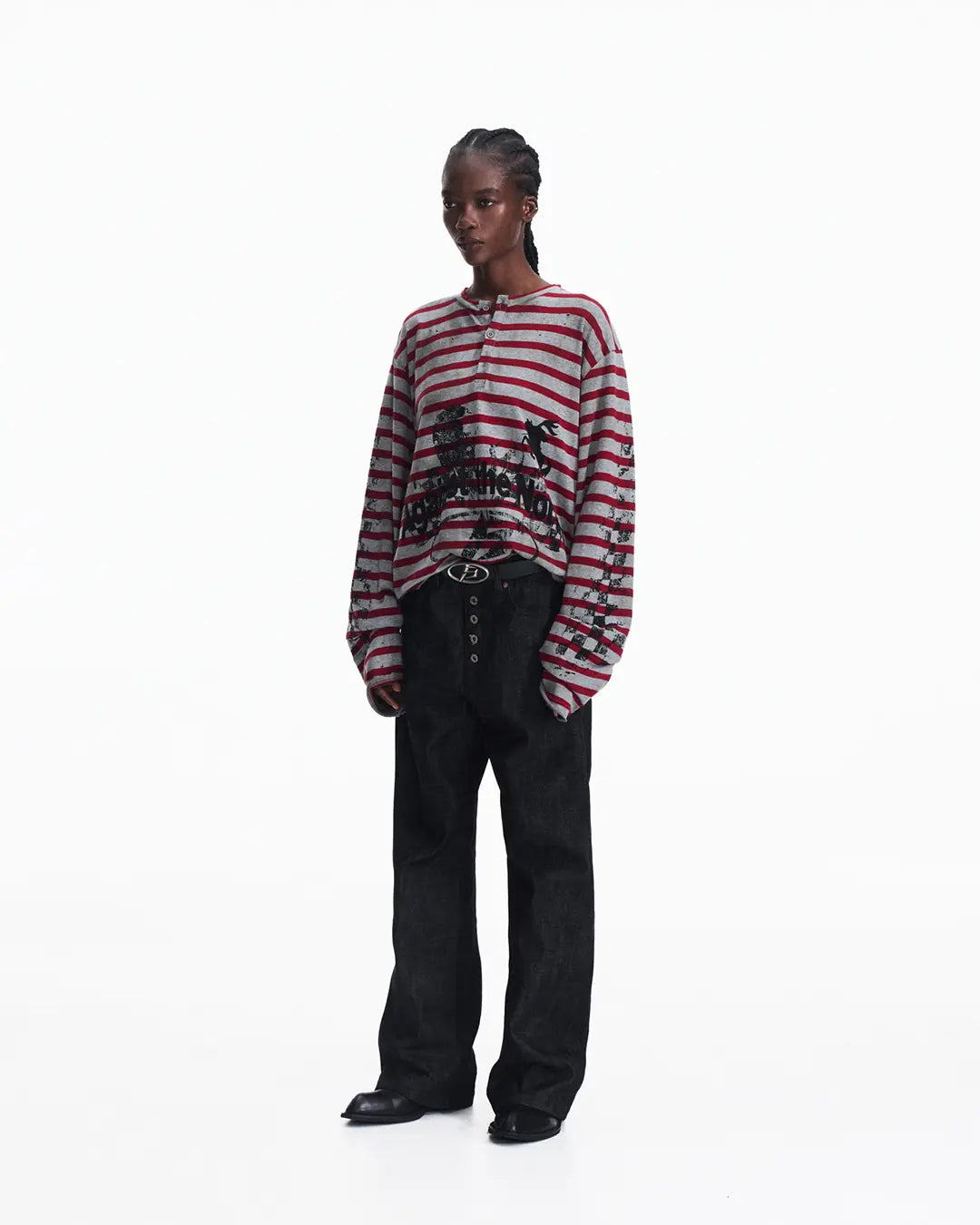 Peoplesense Vintage Red and Gray Striped Knit Top