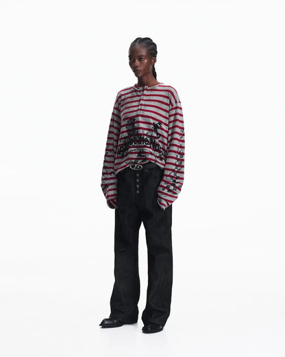 Peoplesense Vintage Red and Gray Striped Knit Top