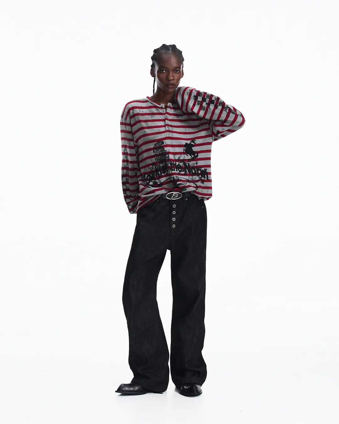 Peoplesense Vintage Red and Gray Striped Knit Top