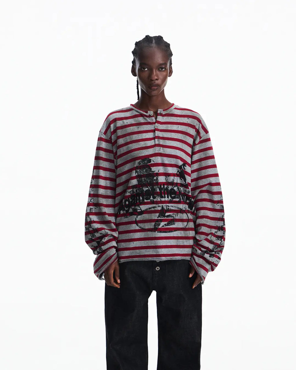 Peoplesense Vintage Red and Gray Striped Knit Top