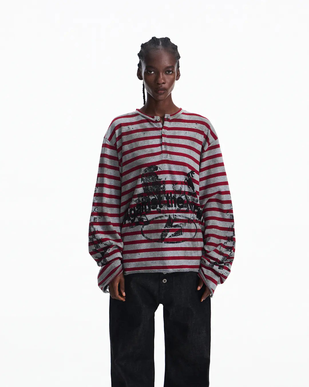 Peoplesense Vintage Red and Gray Striped Knit Top