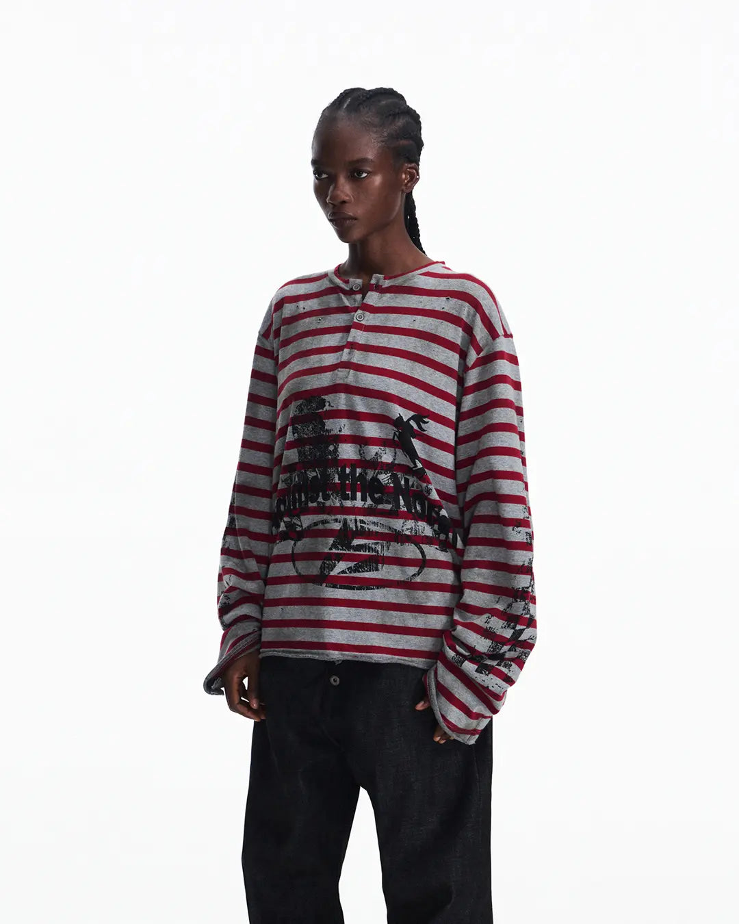 Peoplesense Vintage Red and Gray Striped Knit Top