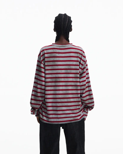 Peoplesense Vintage Red and Gray Striped Knit Top