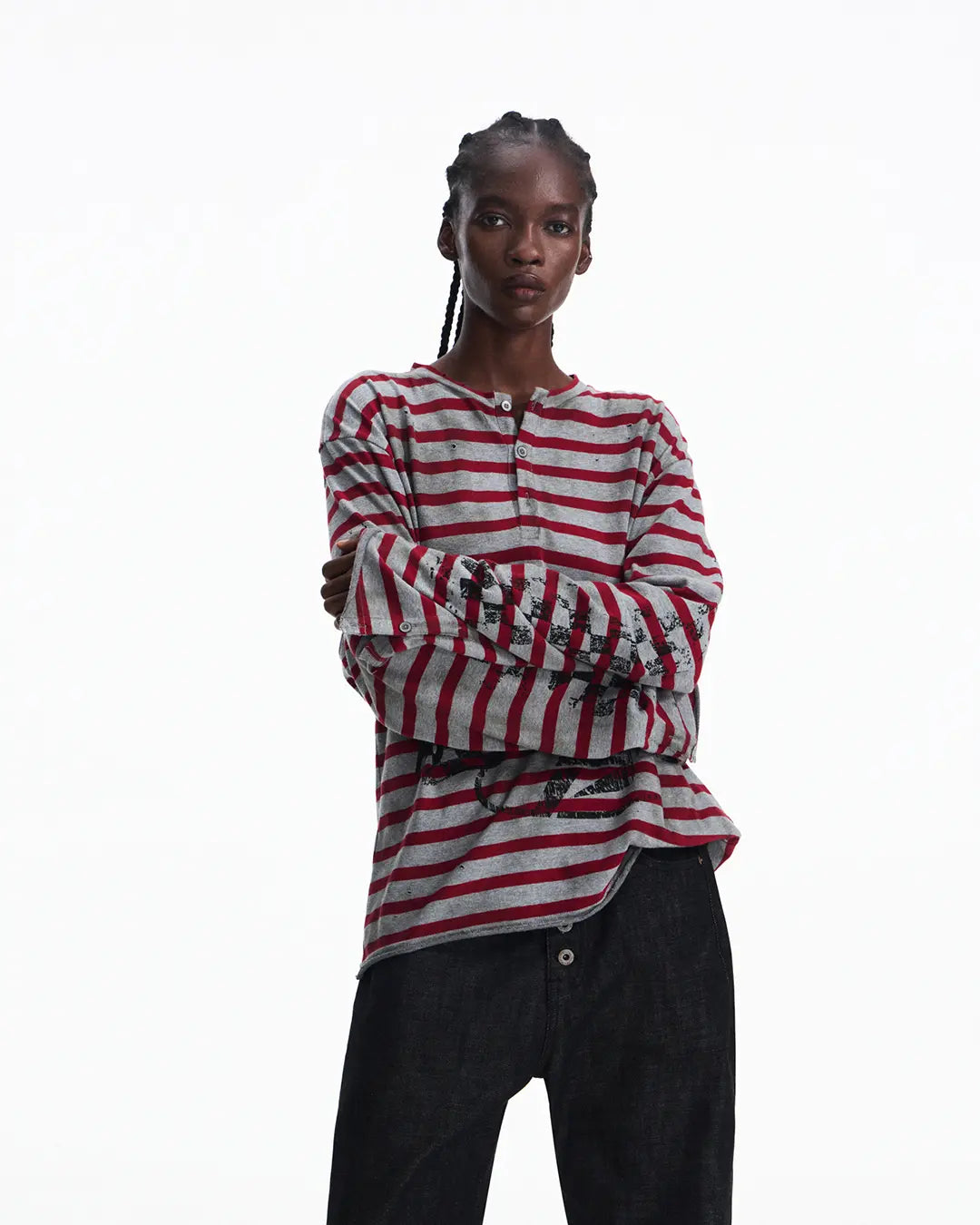 Peoplesense Vintage Red and Gray Striped Knit Top