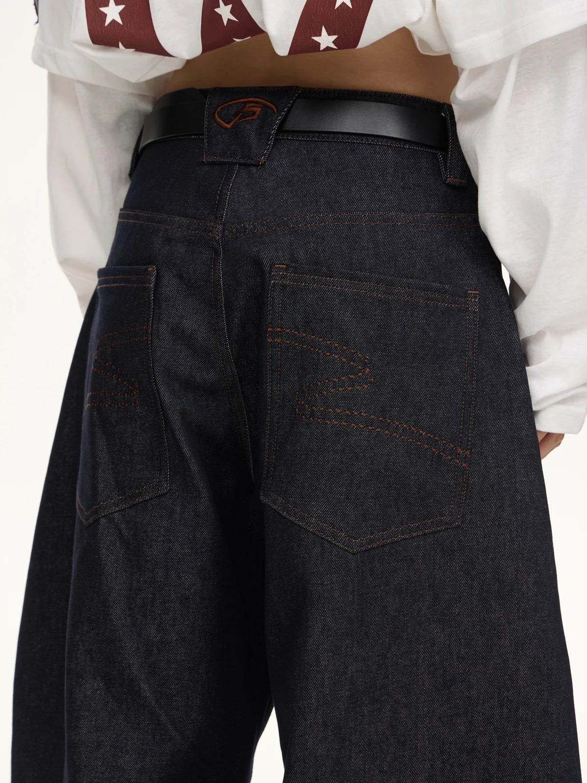 Peoplesense Dark Blue Raw Denim Jeans with Wide-leg