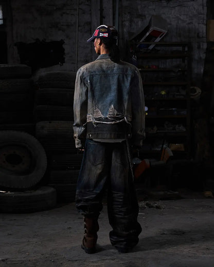 Peoplesense Vintage Two-Tone Fringed Denim Trucker