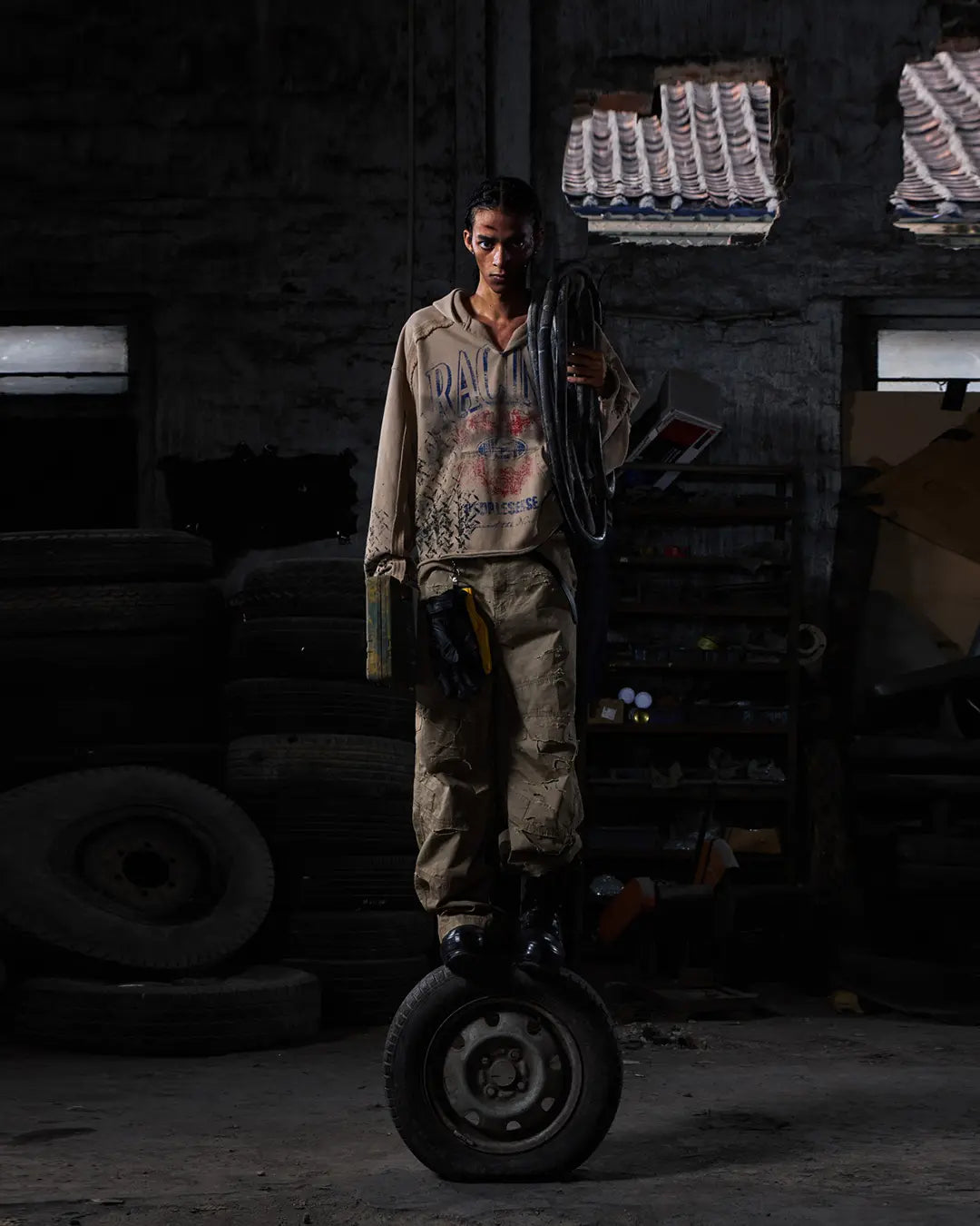 Peoplesense Distressed Vintage Racing Print Hoodie