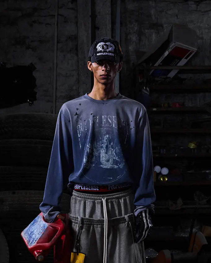 Peoplesense Blue Distressed Racing Flame Print T-Shirt