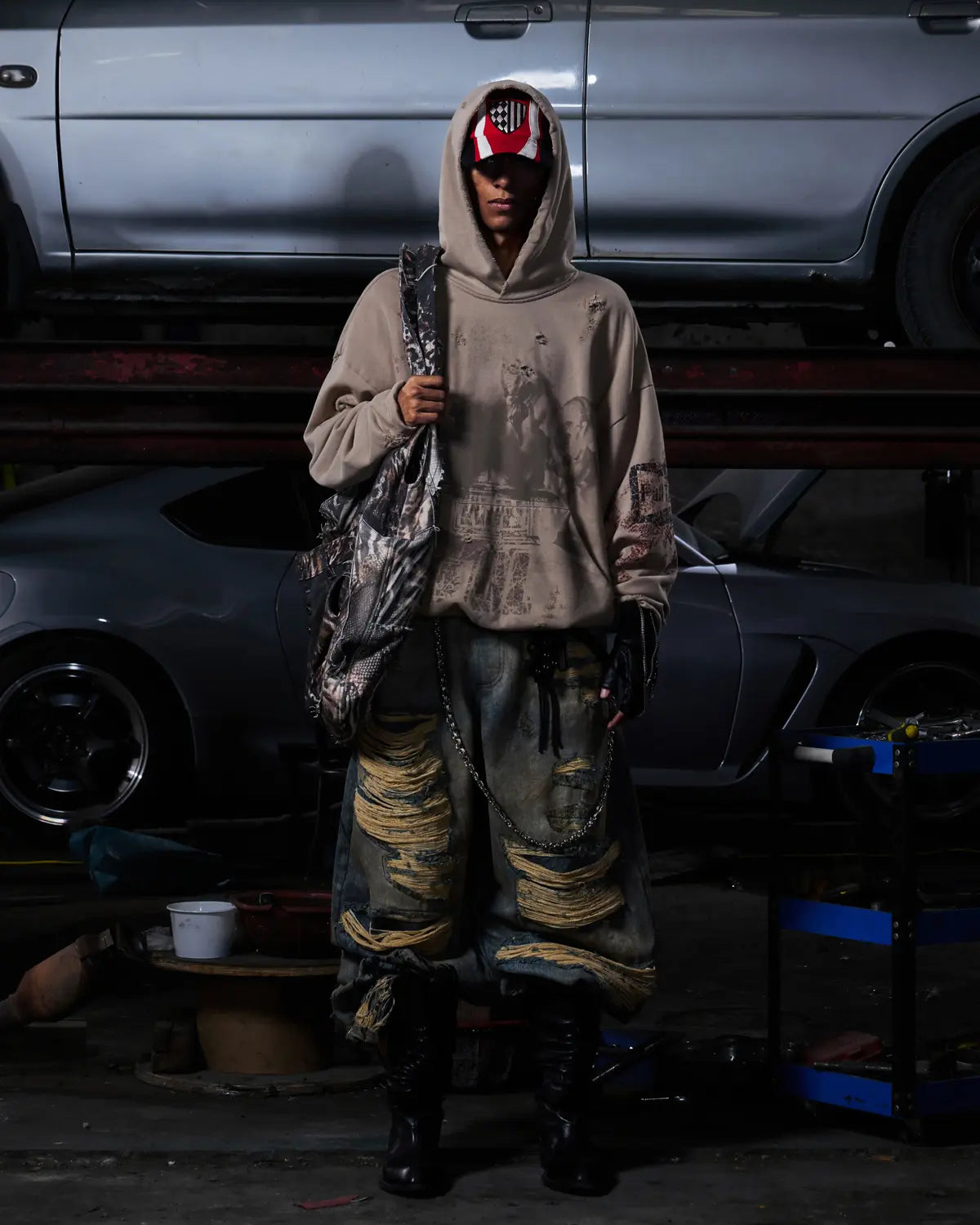 Peoplesense Racing Drift Print Distressed Curved Jeans