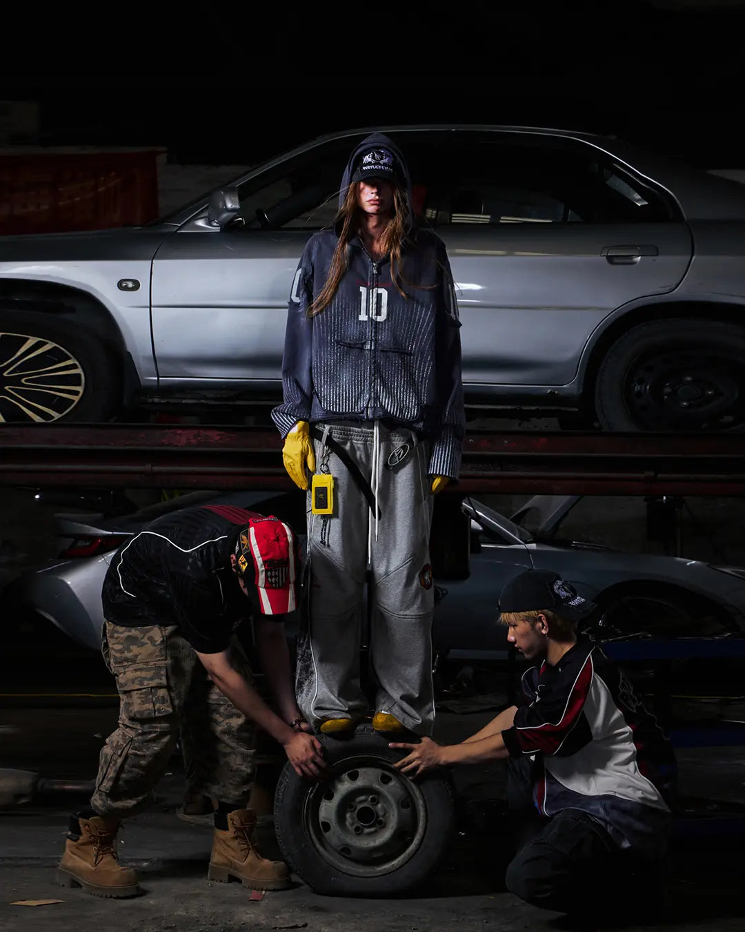 Peoplesense Vertical Striped Distressed Hoodie