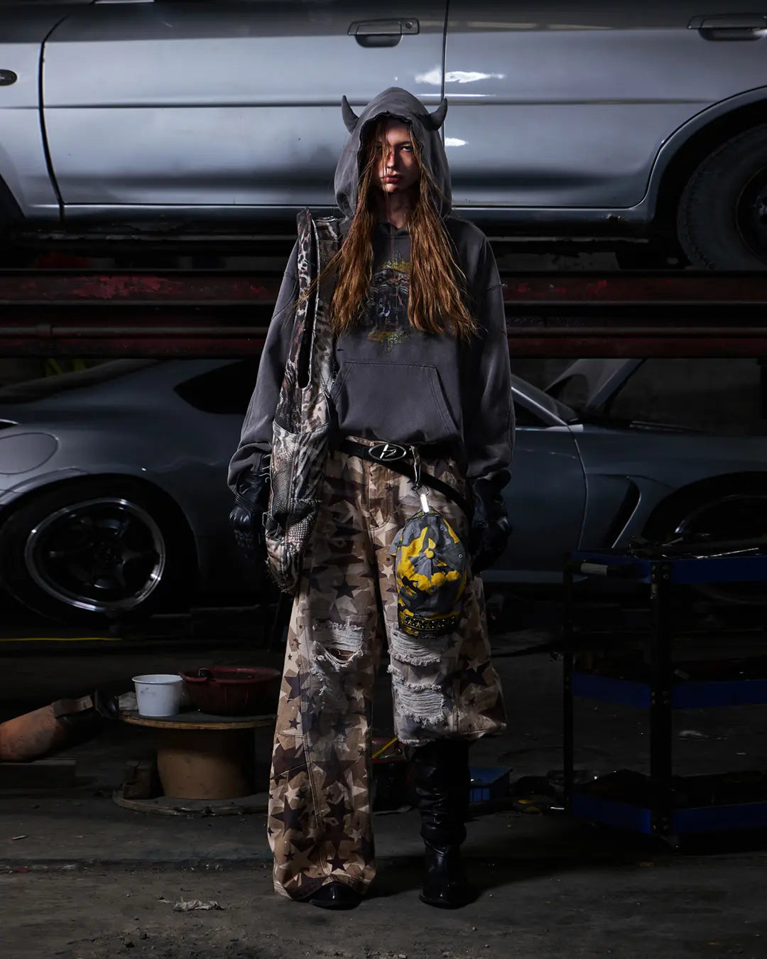 Peoplesense Tiger Print Distressed Hoodie