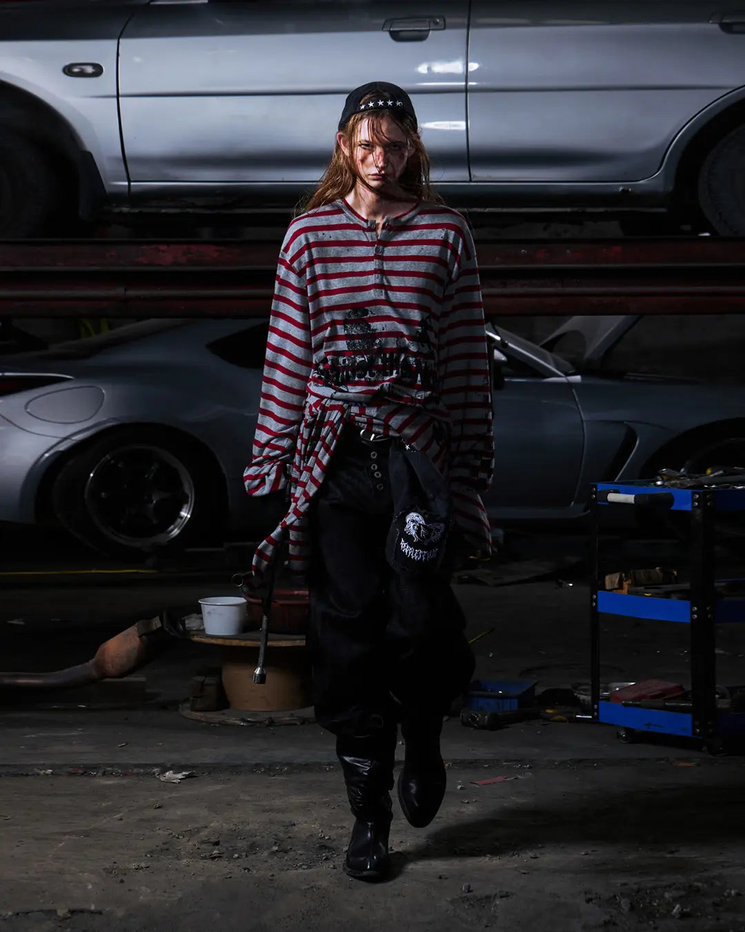 Peoplesense Vintage Red and Gray Striped Knit Top