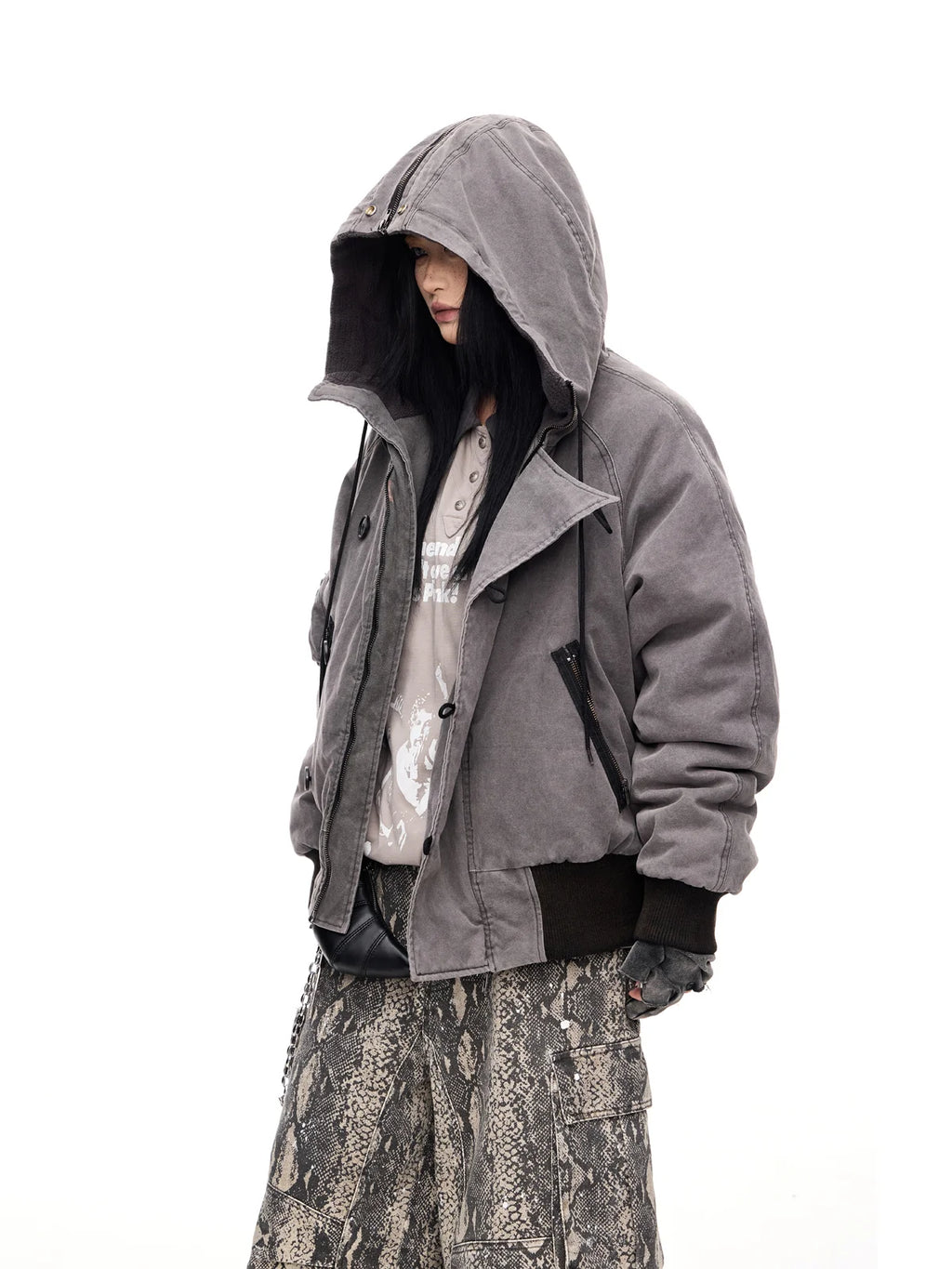 Peoplesense Hooded  Bomber Jacket Grey