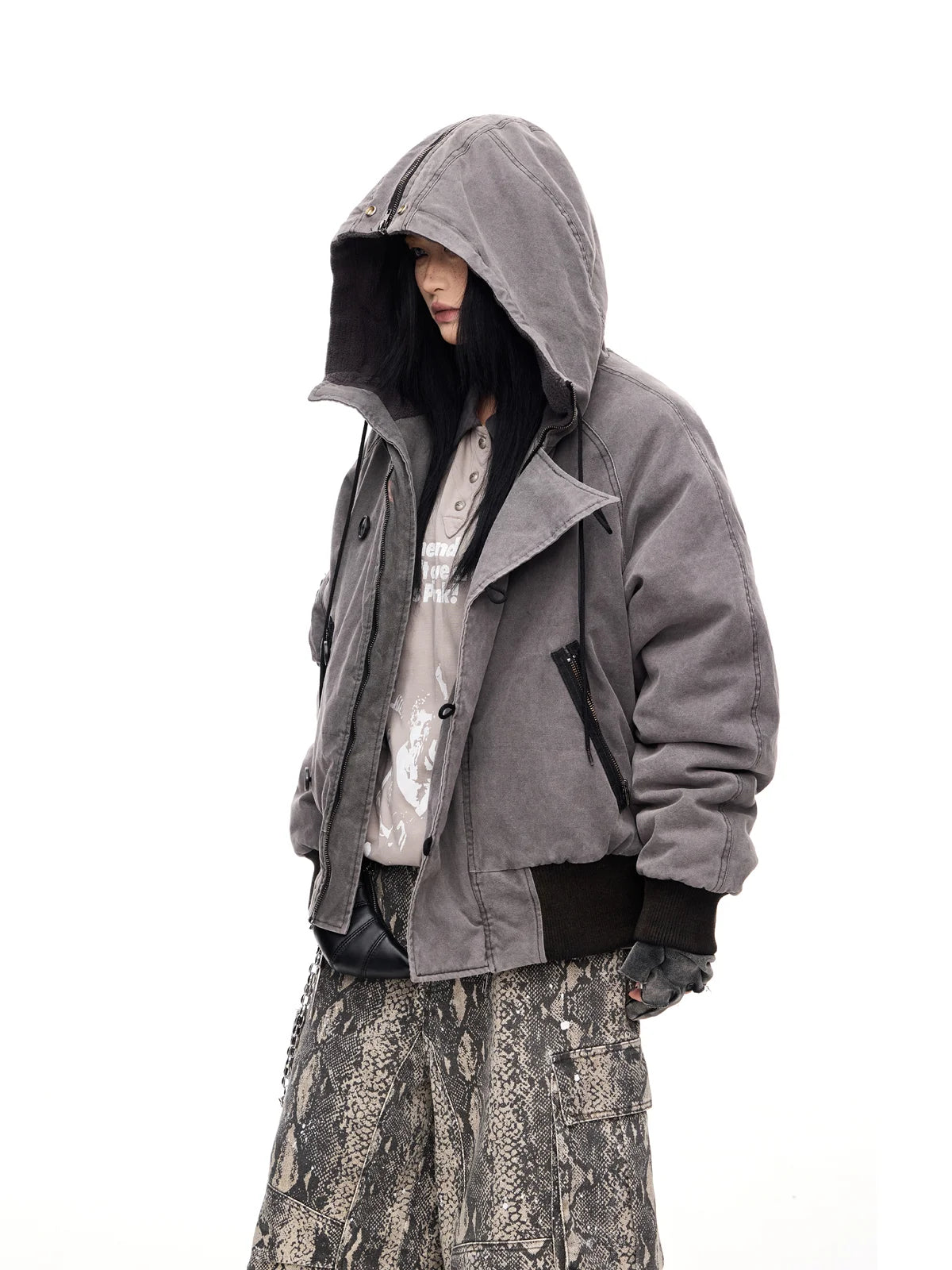 Peoplesense Hooded  Bomber Jacket Grey
