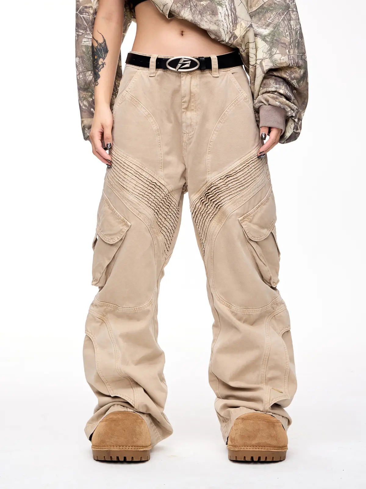 Peoplesense Pleated Straight Cargo Pants