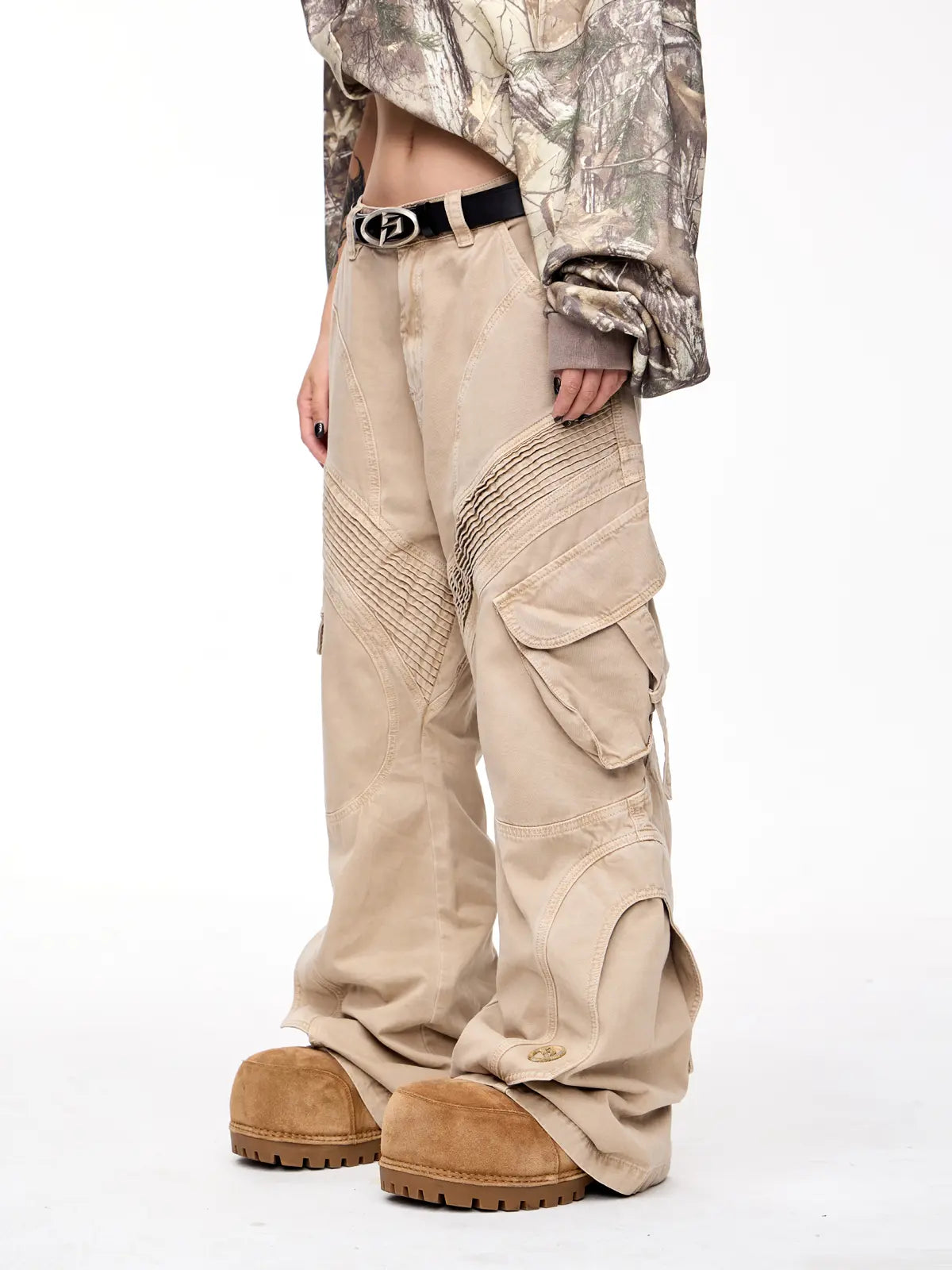 Peoplesense Pleated Straight Cargo Pants