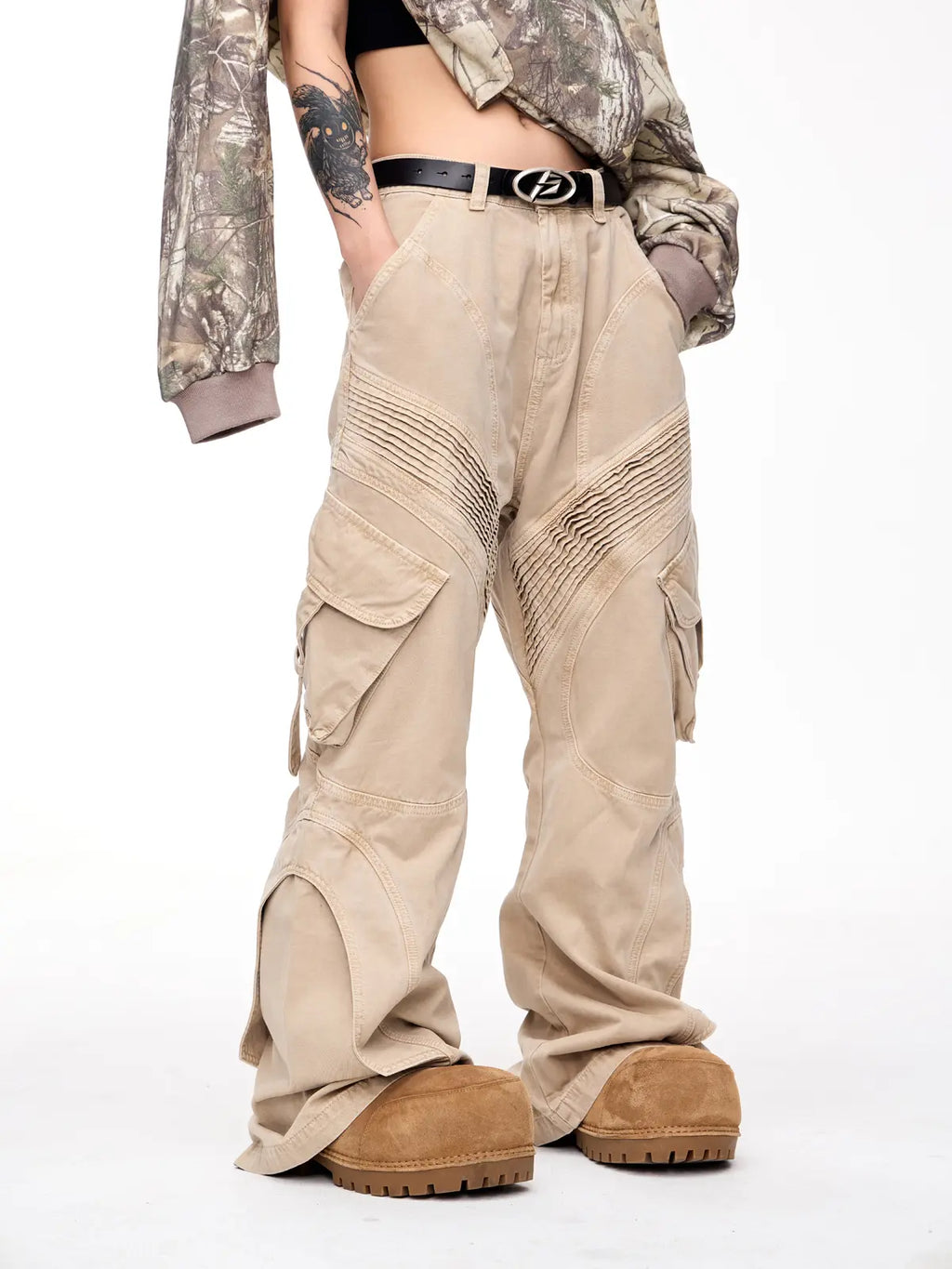 Peoplesense Pleated Straight Cargo Pants