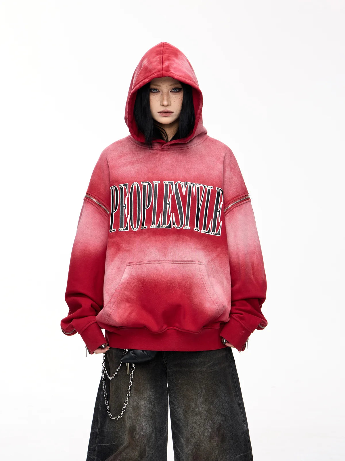 Peoplesense Detachable Embroidered Hoodie Red