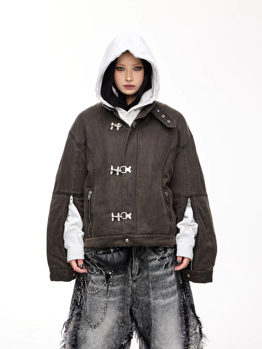 Peoplesense Cropped Hem Button Cotton Jacket