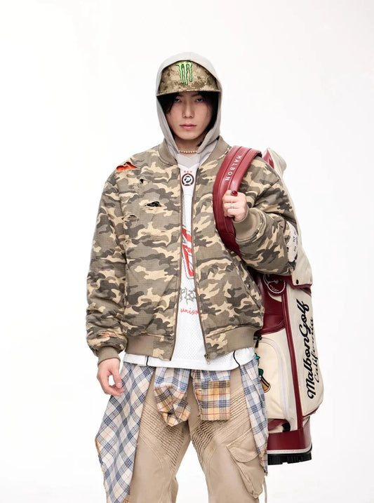 Peoplesense Camo Ripped Flight Jacket