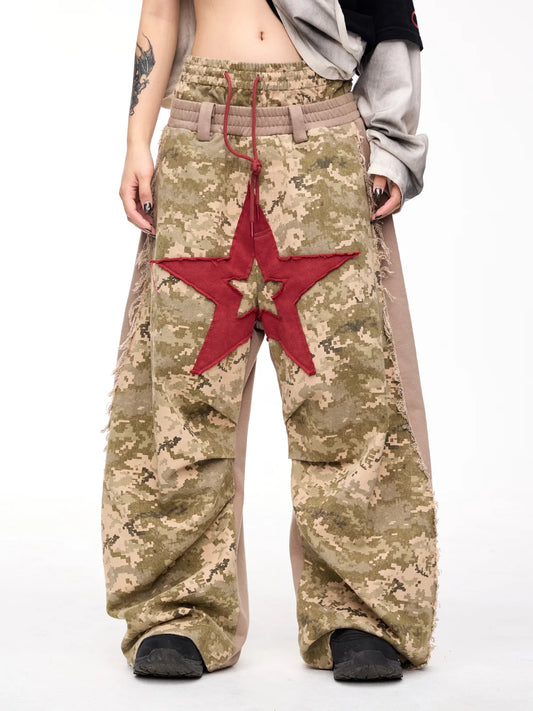 Peoplesense Camo Panel Double Waistband Cargo Pants