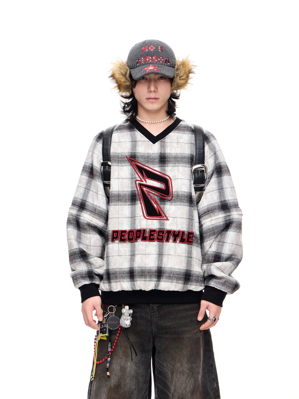 Peoplesense Detachable Checked Oversized Sweatshirt