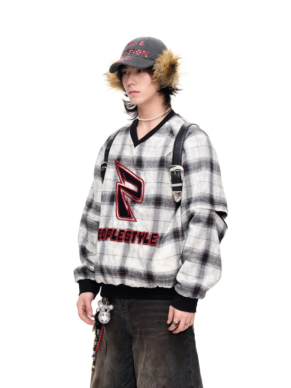 Peoplesense Detachable Checked Oversized Sweatshirt