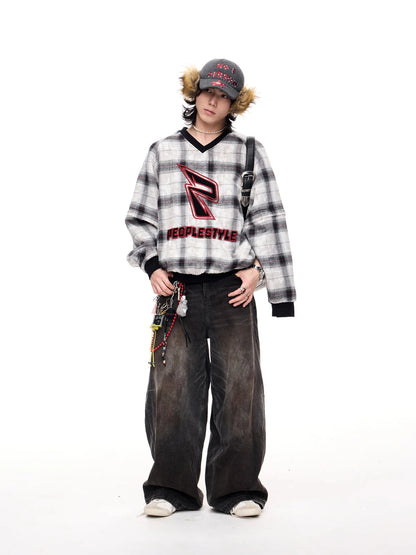 Peoplesense Detachable Checked Oversized Sweatshirt