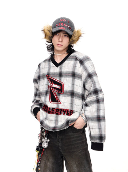 Peoplesense Detachable Checked Oversized Sweatshirt