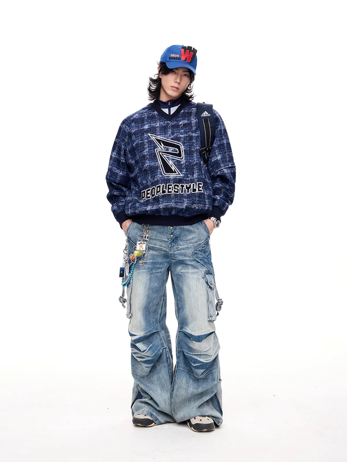 Peoplesense Detachable Checked Oversized Sweatshirt