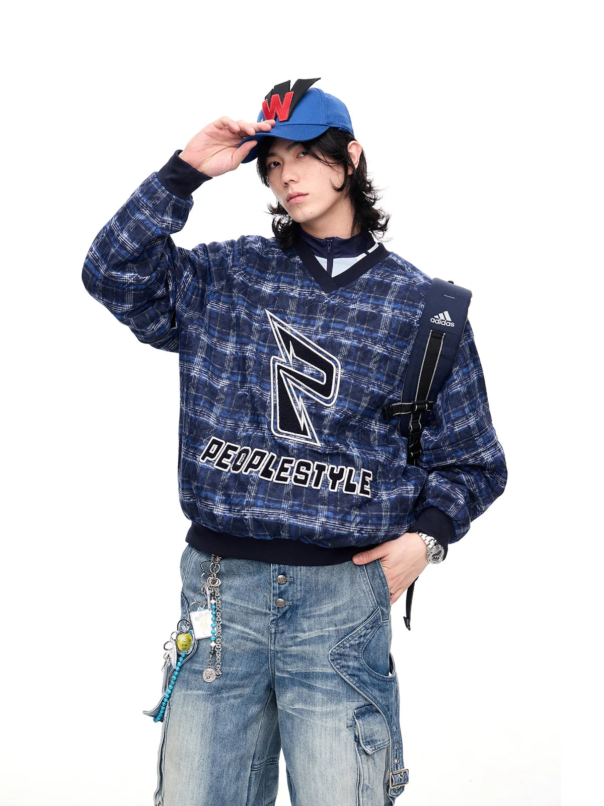 Peoplesense Detachable Checked Oversized Sweatshirt