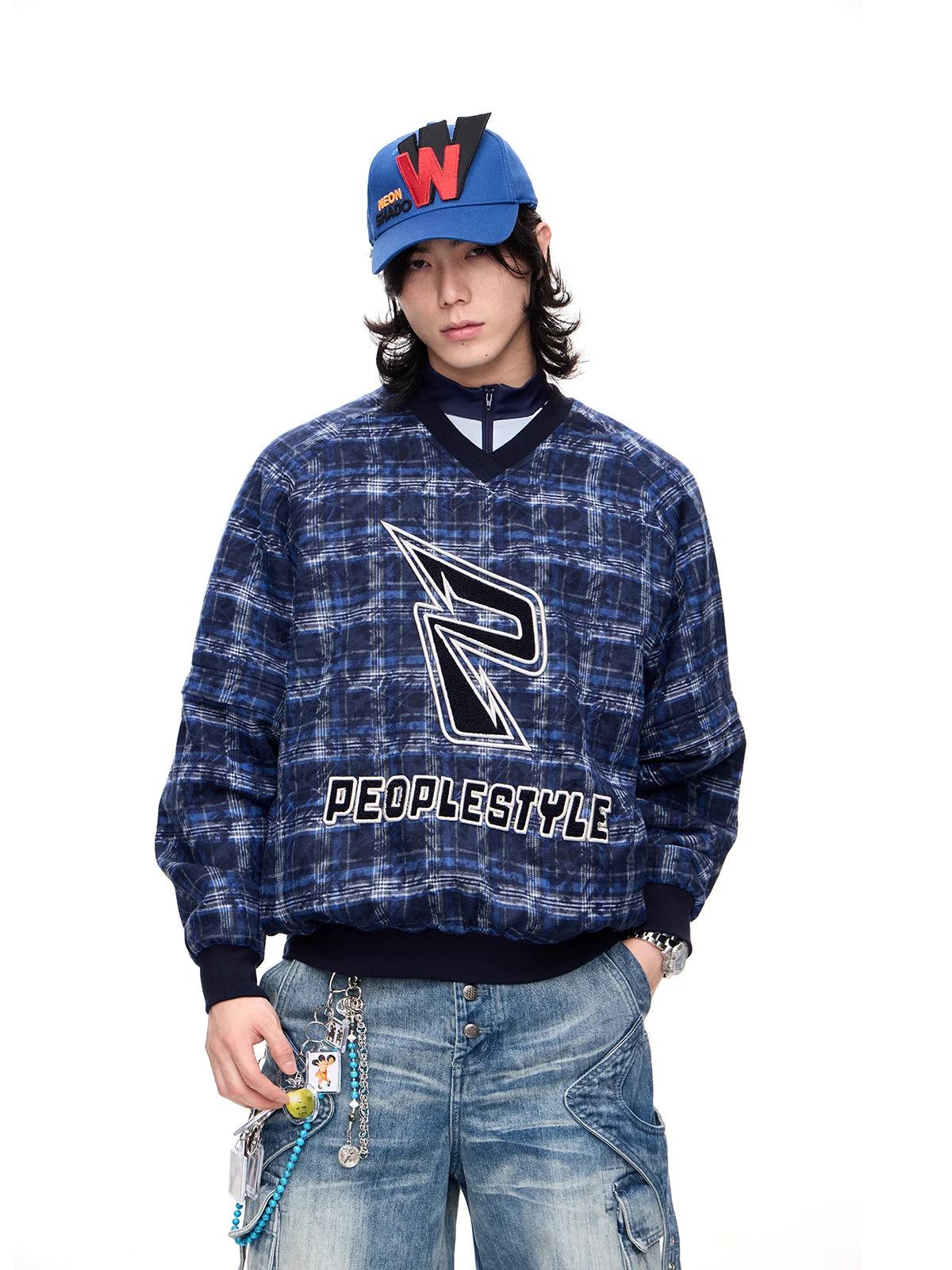 Peoplesense Detachable Checked Oversized Sweatshirt