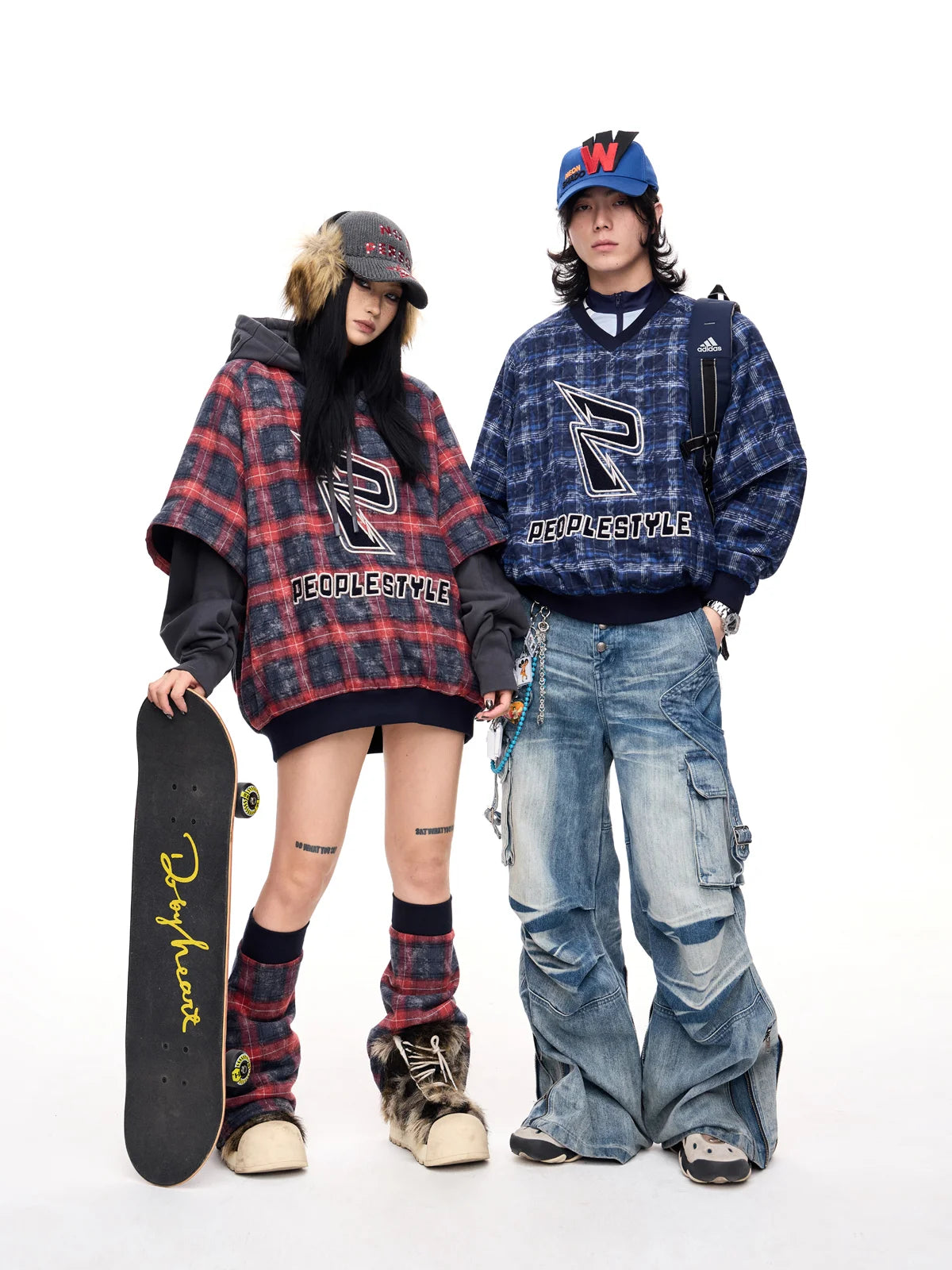 Peoplesense Detachable Checked Oversized Sweatshirt